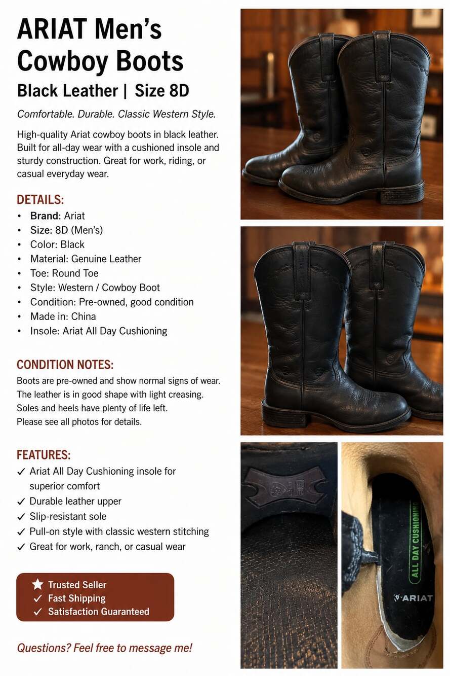 Ariat Men's Black Leather Western Cowboy Boots - Picture 1 of 1
